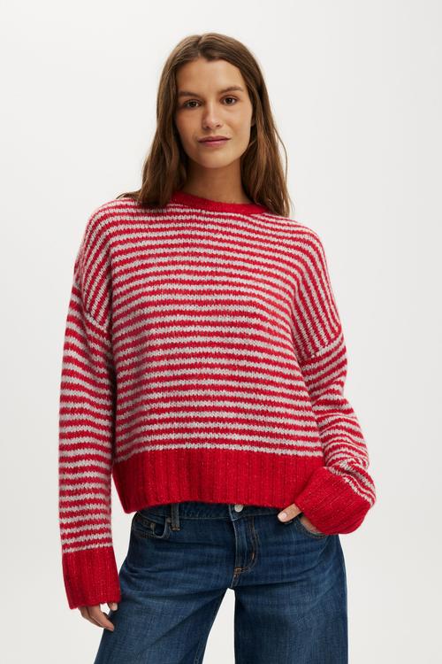 Luxe Crew Neck Sweater - Red Stripe