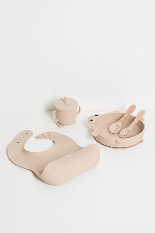 Silicone baby tableware - light brown