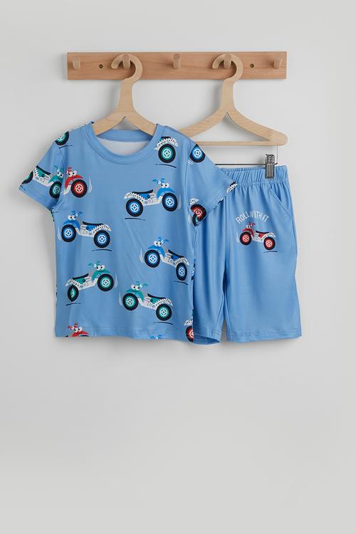 Short pj set - blue / motobike aop