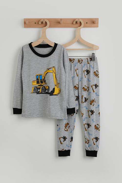 Long pj set - light grey / bulldozers