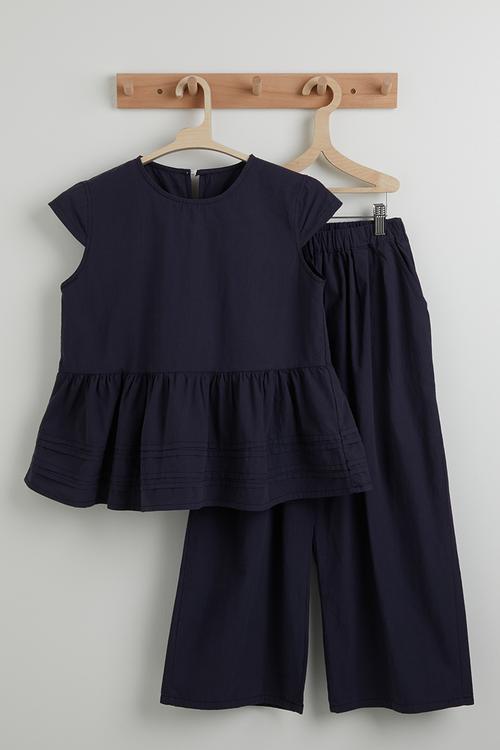 Capped sleeve blouse with wide leg pants - ink
