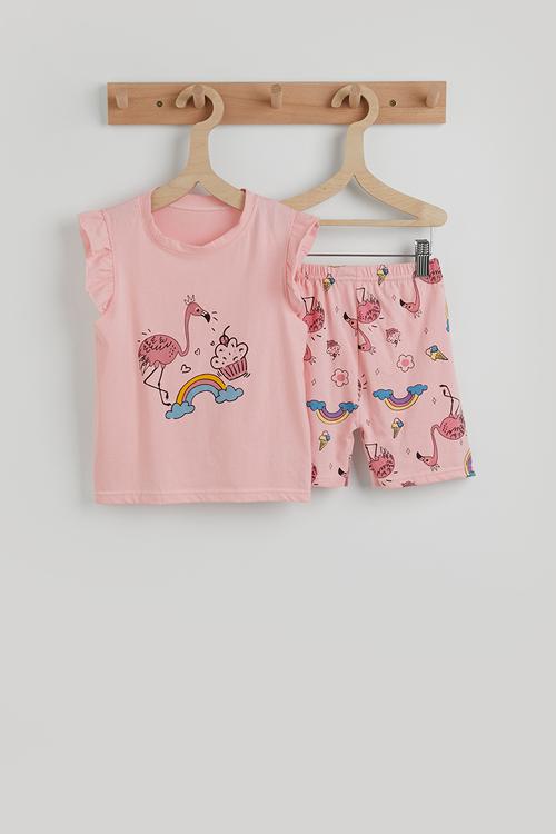 Frilled sleeve pj set - pink / flamingo
