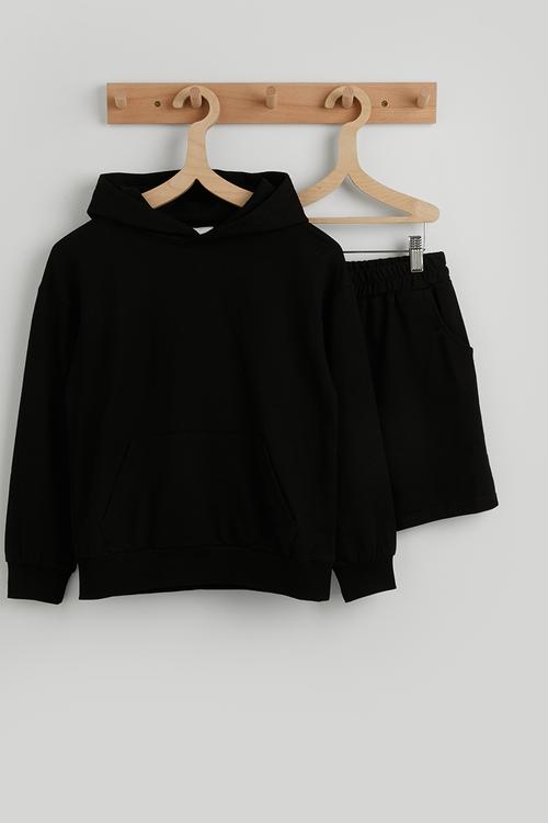 Hoodie with sweatshorts - black