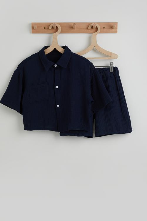 Cropped shirt and shorts - navy