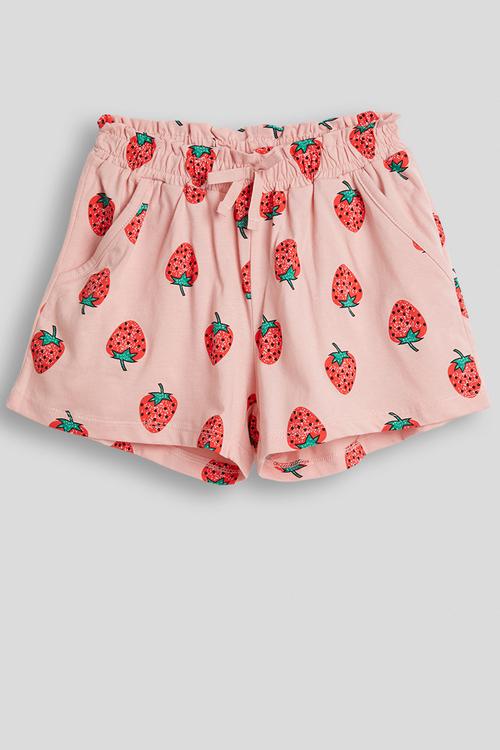 Strawberry aop shorts with mock drawstring - pink