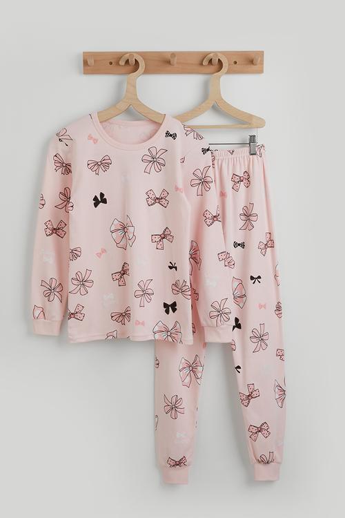 Long pj set - pink/bow aop