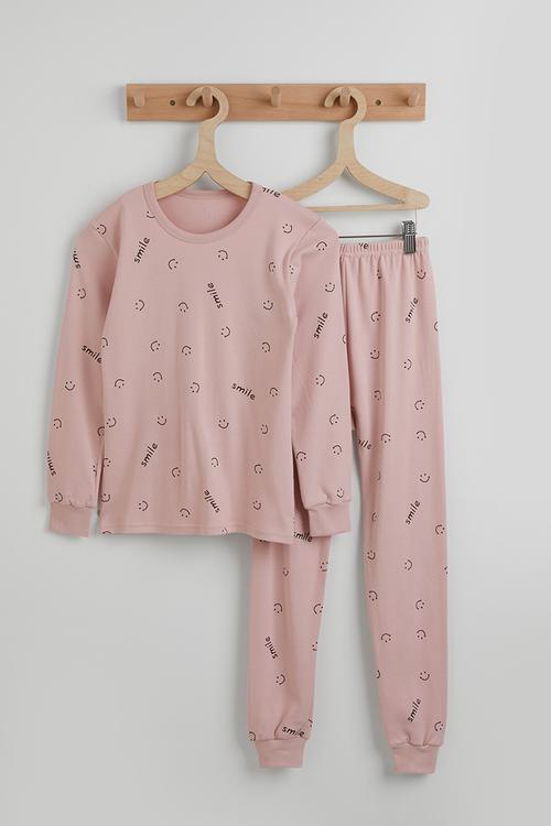 Long pj set - pink/bow aop