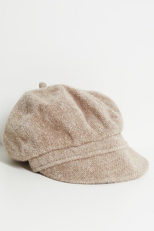 Coral Fluffy Baker Boy Hat - Beige