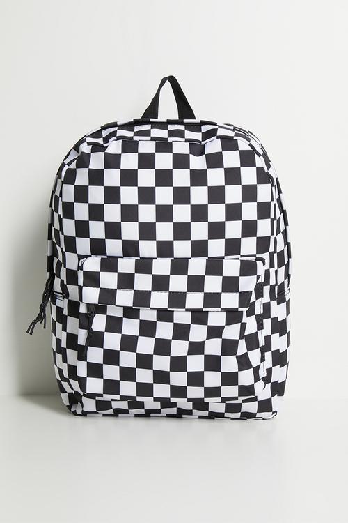 Large patch pocket backpack - black checkboard