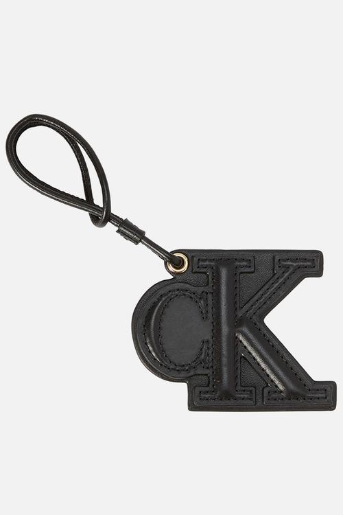 Deboss monogram patch bag charm - black