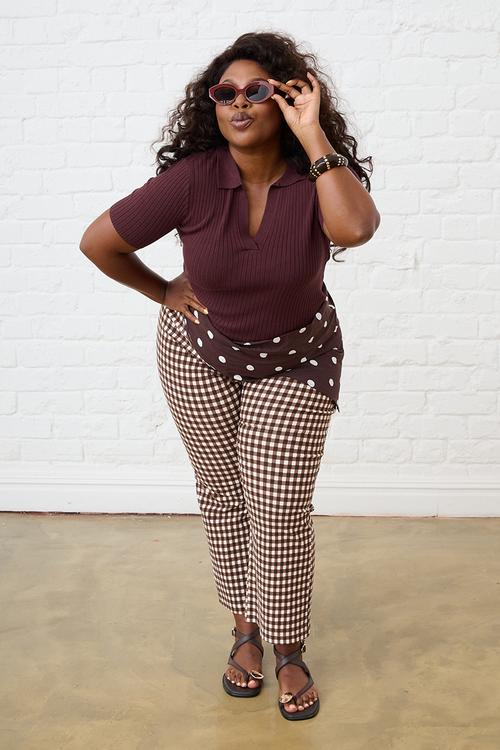 Plus Bengaline Cropped Pants - Choc Gingham