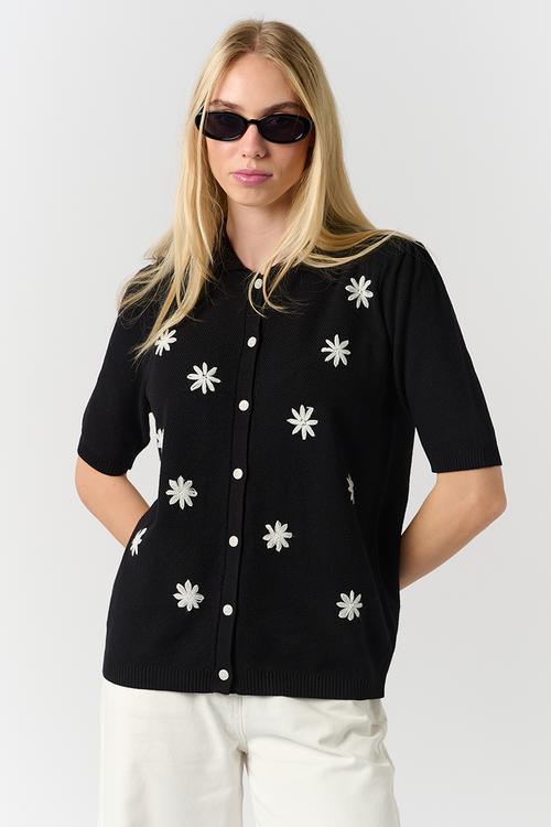 Scalloped Collar Daisy Knit - Black Daisy
