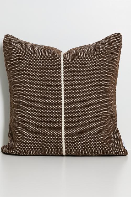 Contrast Embroidery Woven Cushion Cover - Choc