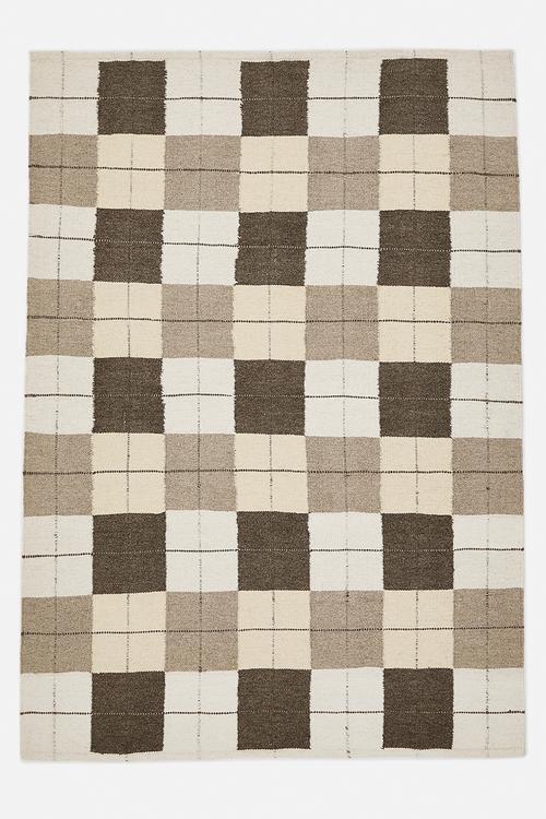 Milos Check Wool Blend Rug - Natural