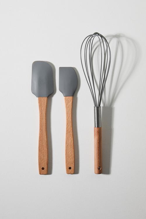 Beechwood kitchen utensil set of 3 - Grey