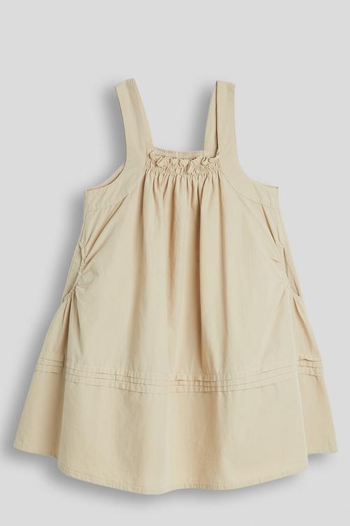 Gathered square neckline dress - light khaki