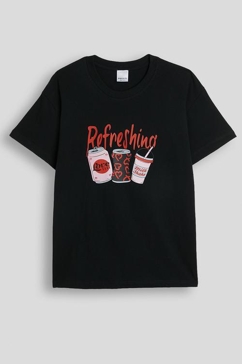 Drinks graphic and sloga crew neck tee - black