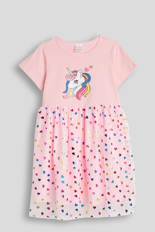 T-shirt dress with heart printed tulle skirt - pink
