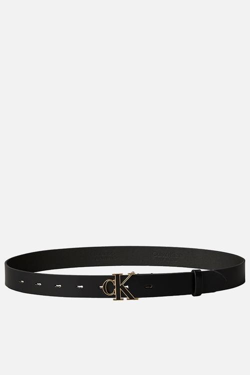Round ck buckle 30mm belt inlay - black / antique light gold
