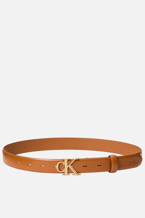 Round ck buckle 30mm belt smooth - argan oil / antique light gold