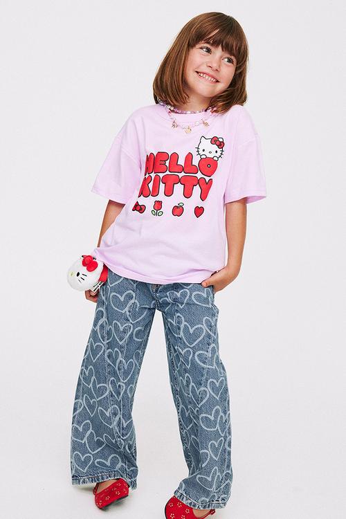 License Drop Shoulder Short Sleeve Tee - Lcn San Tea Party Pink/Hello Kitty Love