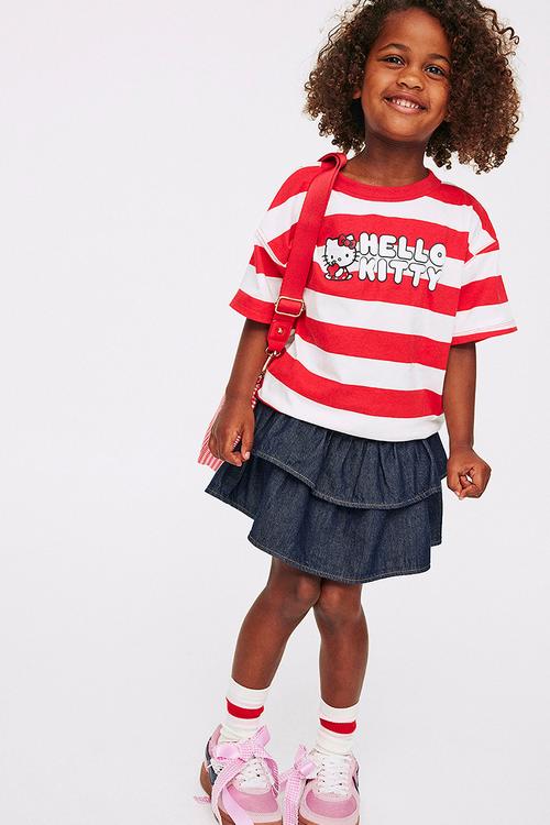 License Drop Shoulder Short Sleeve Tee - Lcn San Vanilla/Red Stripe Hello Kitty