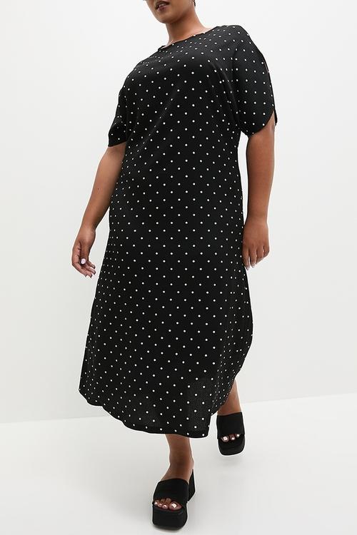 Puff sleeve texture midi dress - black & white print