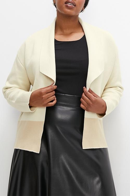 Colour block boxy waterfall cardi - milk/oatmeal