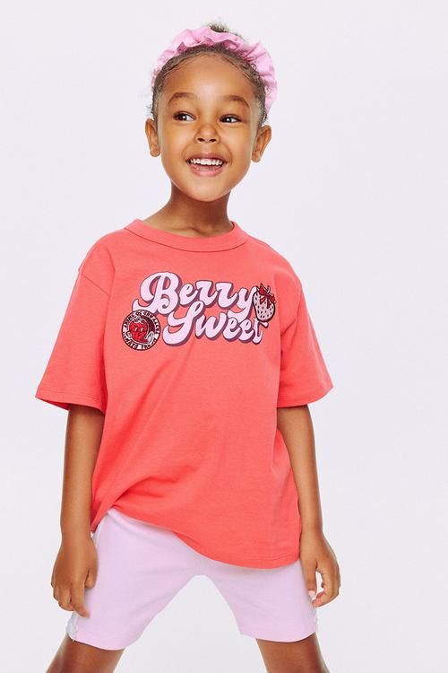 Poppy Oversize Graphic Print Tee - Coral Red/Funday Club