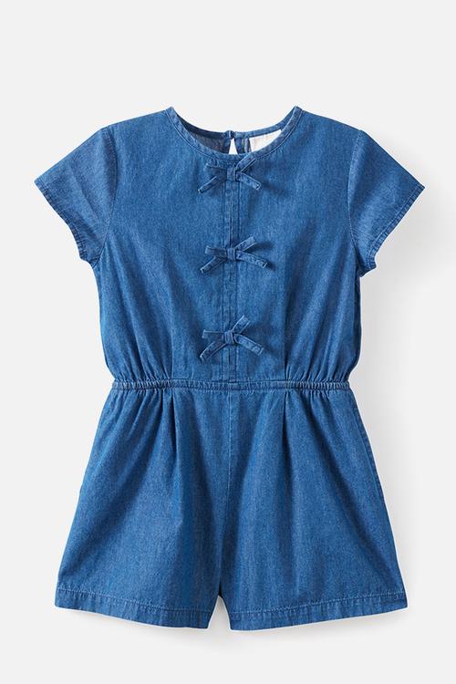 Woven Bow Playsuit - Mid Wash Blue