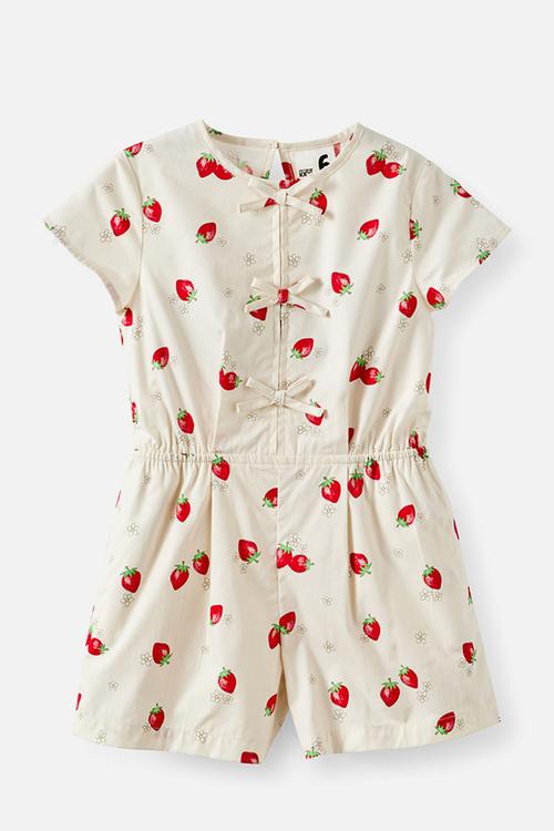 Woven Bow Playsuit - Vanilla/Strawberry Floral