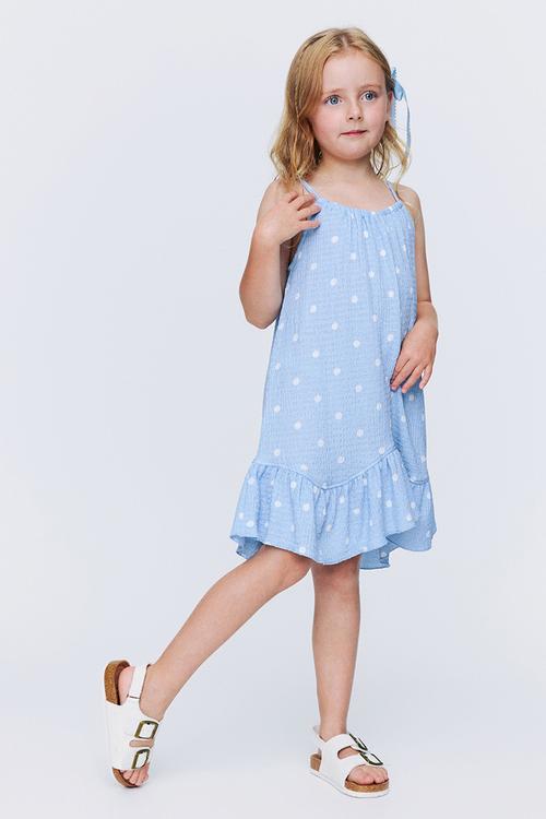 Hazel Scalloped Sleeveless Dress - Dawn Blue/White Spot