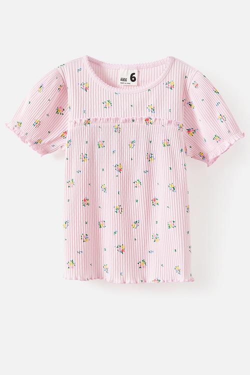 Posie Puff Sleeve Baby Tee - Tea Party Pink/Floral Ditsy