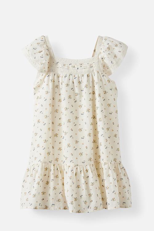 Billie Flutter Sleeve Dress - Dark Vanilla/Floral