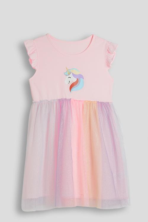 Unicorn t-shirt dress with gradient tulle skirt - light pink/multi