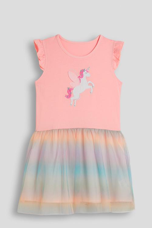 Unicorn t-shirt dress with ombre tulle skirt - pink/multi