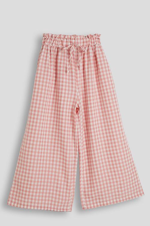 Gingham wide leg paper bag pants - dusty pink
