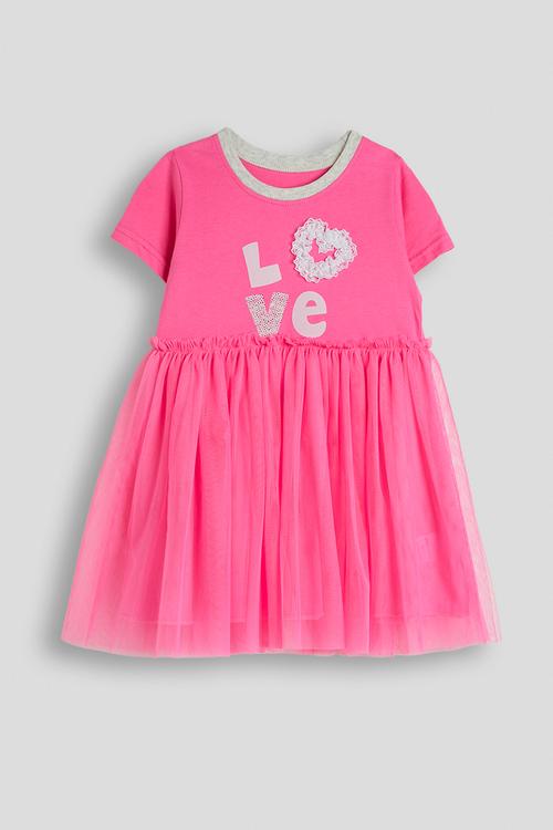 Slogan t-shirt dress with tulle skirt - dark pink