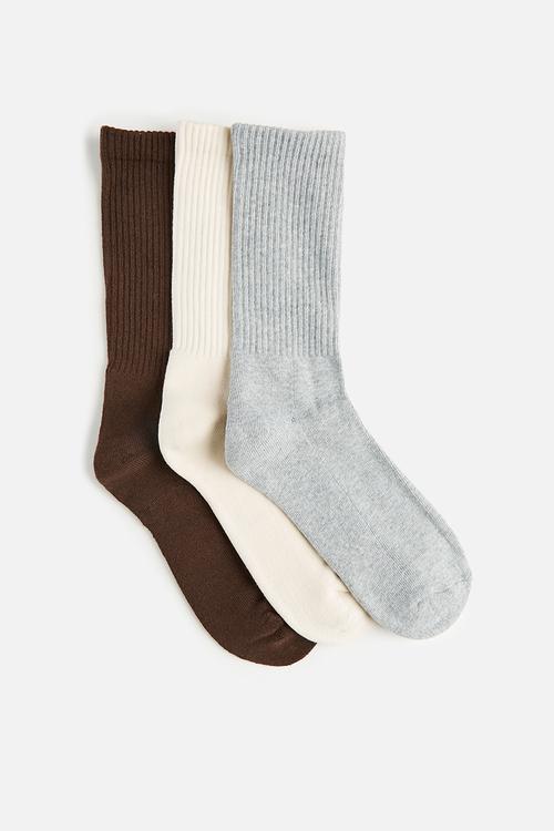 3 Pack Essential Socks - Bone/Grey Marle/Chocolate