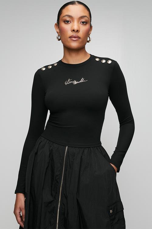 Ladies riley long sleeve top with poppers  - black