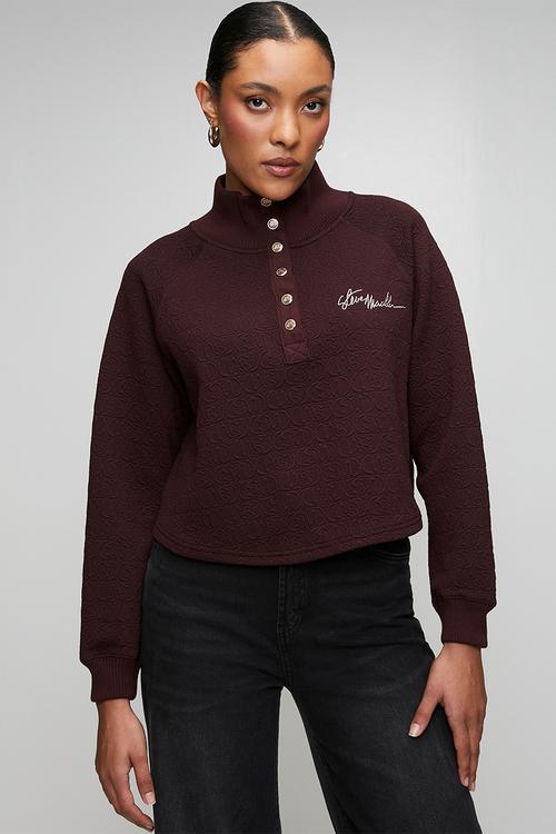 Ladies janet jacquard henley top - shiraz
