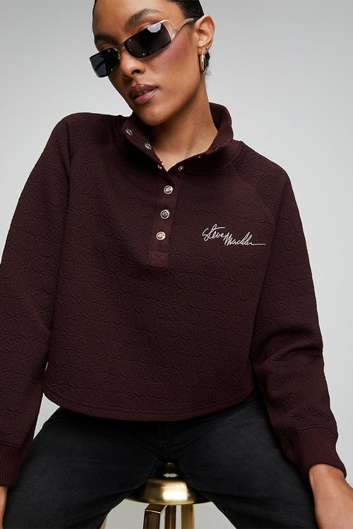 Ladies janet jacquard henley top - shiraz