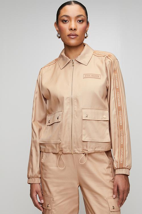 Ladies sophie zip through shacket - caramel