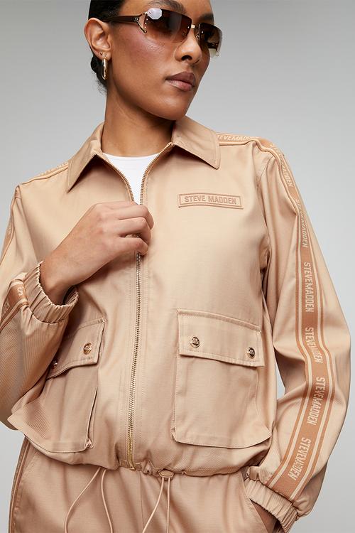 Ladies sophie zip through shacket - caramel