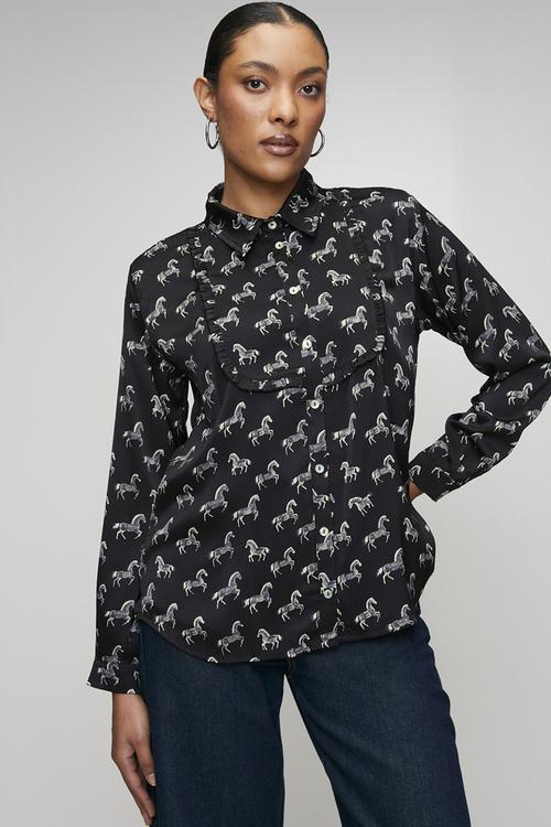 Printed Shirt in Horse Novelty - Black