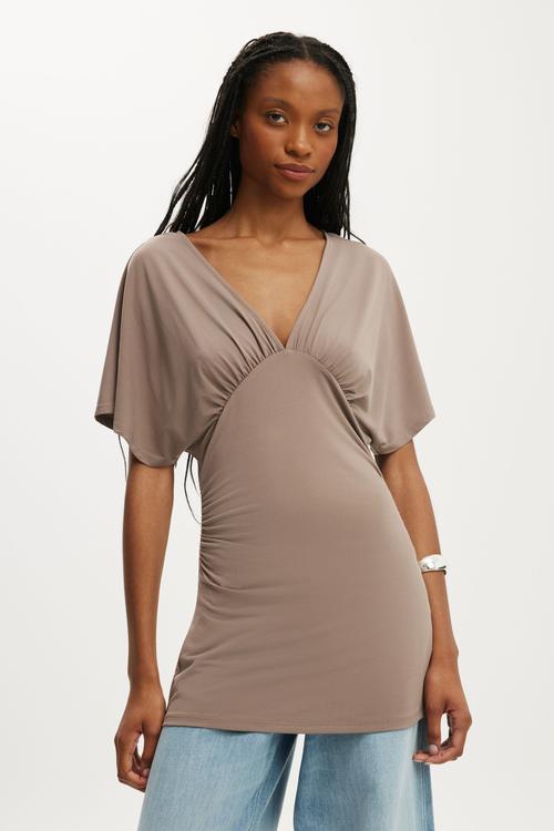 Jana V Neck Tunic - Washed Mocha