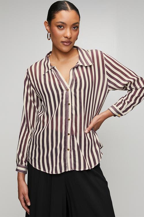 Fit Striped Woven Shirt - Plum
