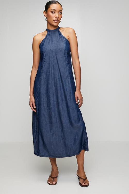 Maxi Tencel Denim Dress - Dark Blue
