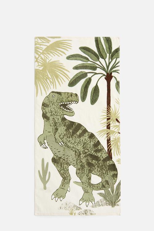 Patterned bath towel - cream/dinosaur