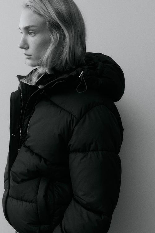 Hooded puffer jacket - dark brown